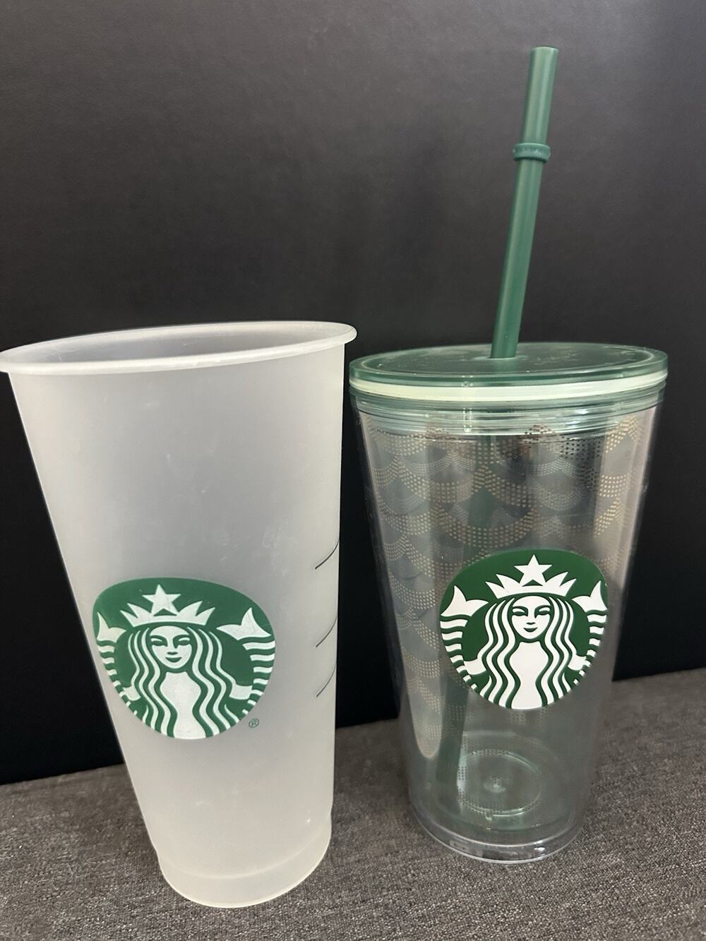 Starbucks 16oz Green Plaid Tumbler Straw + Frosted Reusable Cold Cup Lot